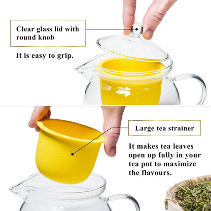 Heatproof Glass Teapot 13.5 fl (400 ml) with Removable Ceramic Infuser strainer Ha-Pot Made in Japan (Pink)