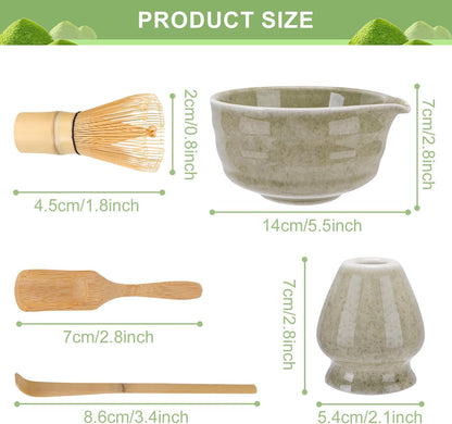 Matcha Whisk Set,5Pcs Japanese Matcha Tea Set - Matcha Bowl with Spout,Matcha Whisk Holder, Bamboo Whisk, 2Pcs Scoop, Matcha Kit Gift for Matcha Lovers Christmas,Matcha Starter Set(Mottled Green)