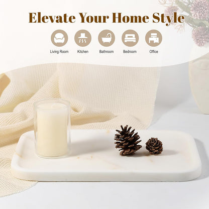 Koville Marble Tray, 12"x8" Marble Vanity Tray for Bathroom Kitchen Countertop, Rectangular Stone Tray for Cosmetics Perfume Trinket, Decorative Catchall Trays (Golden Calacatta)
