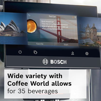 Bosch 800 Series Fully Automatic Espresso and Coffee Machine – 35 Drinks, Cold Brew, Double Cup, Milk Hose, Ceramic Grinder, Smart Features, in Black TPU60309
