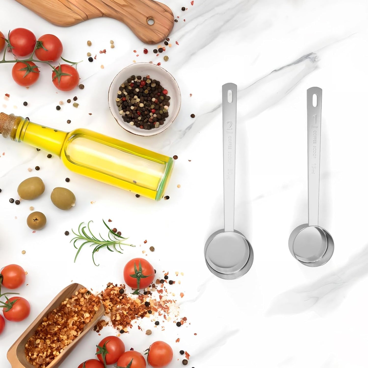 2PCS Coffee Scoop Set (1tbsp, 2tbsp), Long Handle Measuring Spoon, 15 ml and 30 ml Stainless Steel Coffee Scooper