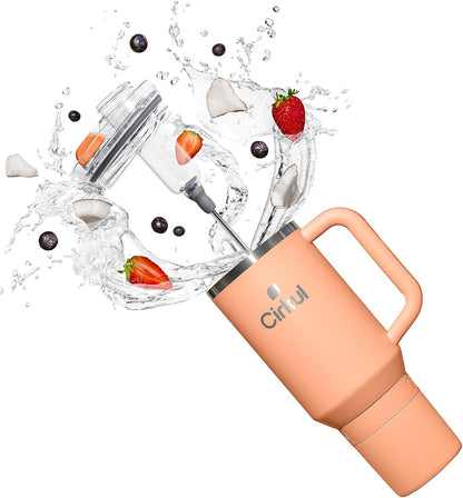 Cirkul 40oz. Apricot Stainless Steel Tumbler with Handle, All-Day StrawSip™, Double-Wall Insulated