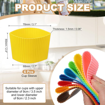 uxcell 6Pack Coffee Cup Sleeves, Reusable Silicone Heat Resistant Cup Protective Sleeve Nonslip Mug Protector Cover for Home Travel Coffee Mug Glasses Water Bottle Boots, Yellow