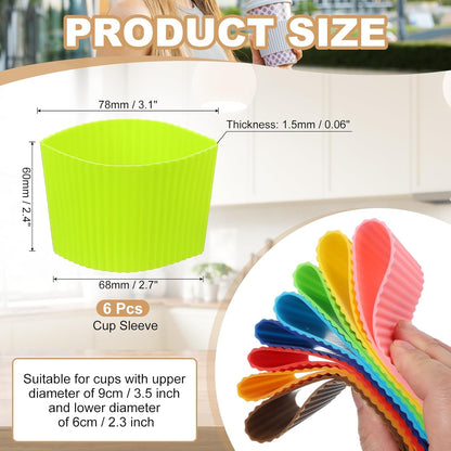 uxcell 6Pack Coffee Cup Sleeves, Reusable Silicone Heat Resistant Cup Protective Sleeve Nonslip Mug Protector Cover for Home Travel Coffee Mug Glasses Water Bottle Boots, Yellow Green