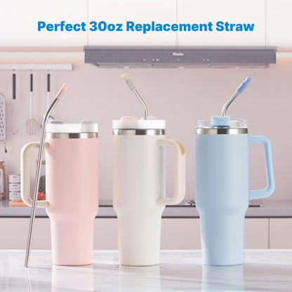 Repeatable Metal Straw with Silicone Tips for 30 oz Stanley Tumbler, 2 Pcs 30 oz Stainless Steel Straws Replacement for Stanley Tumbler, 1 Straw Brush, BPA Free（Black）