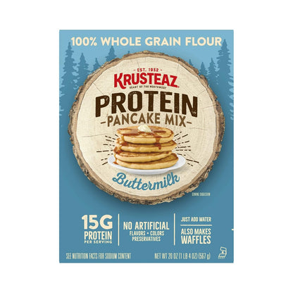 Krusteaz Protein Pancake Mix, Buttermilk Pancake Mix, 100% Whole Grain Flour & 15g of Protein Per Serving, Also Makes Waffles, Just Add Water (1.25 Pound (Pack of 4))