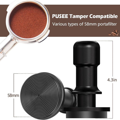 PUSEE 58mm Espresso Coffee Tamper,Premium Calibrated Espresso Tamper 30lb Coffee Tamper with Spring Loaded,Titanium Ripple Plating Base Ground Tamper for Barista Home Coffee Espresso Accessories
