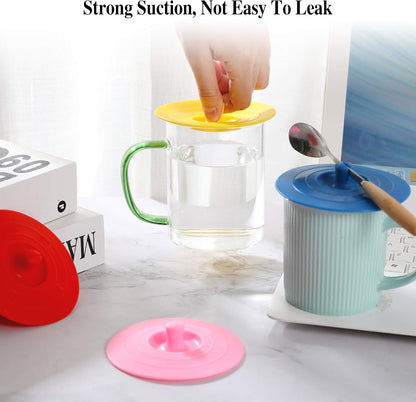 Silicone Cup Covers (Set of 4) ， Multicolored Silicone Lids for Mugs, Cups, Tea Pots,Flexible Mug Covers，Hot Cup Lids for Coffee & Tea