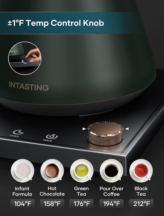 Electric Kettles, Gooseneck Electric Kettle, ±1℉ Temperature Control, Stainless Steel Inner, Quick Heating, for Pour Over Coffee, Brew Tea, Boil Hot Water, 0.9L Hunter Green