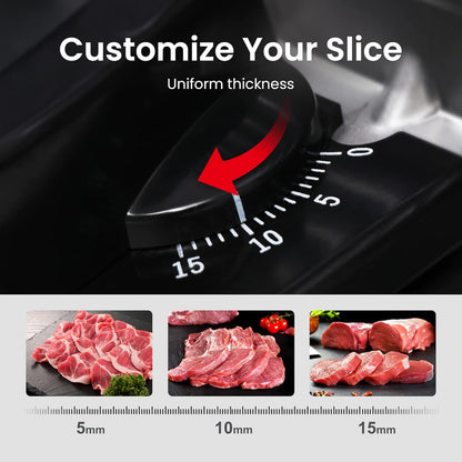 TooGood Meat Slicer for Home, Electric Food Slicer with 7.5" Stainless Steel Blade, 1/4 HP, 0-15mm Adjustable Thickness, Deli Food Slicer Machine for Meat, Bread, Fruit, Cheese