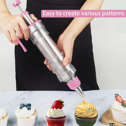FANTEXY Dessert Decorating Syringe Set, Stainless Steels Cake Decorating Tools 6 Piping Icing Nozzles Cupcake Decorating Kit Icing Piping Kit