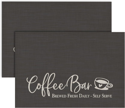 Artoid Mode Coffee Bar Mat Set of 2, Plastic Vinyl Washable Woven Non-Slip Table Mats for Coffee Machine Decor,Dark Gray