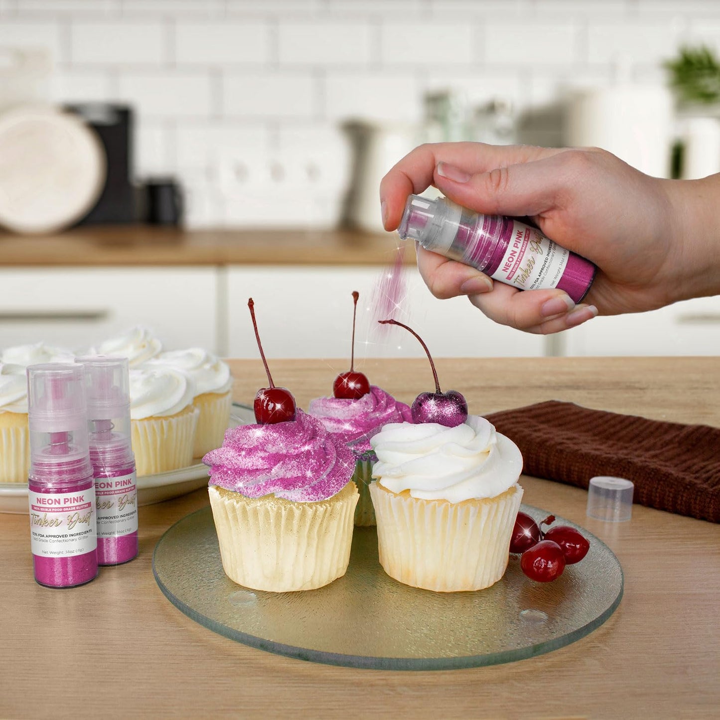 Bakell - Neon Pink Tinker Dust (4g, 1x Mini Spray Pump) Edible Glitter for Food, Desserts, and Beverages!