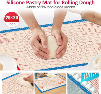 Pastry Baking Mat 28x20 Inch - Larger Silicone Baking Pastry Mat for Rolling Dough,Non Silp Silicon Dough Sheet Mat with Measurement,Perfect for Making Pie,Pizza(Blue)