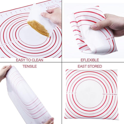 Stainless Steel Rolling Pin and Silicone Mat Set, Adjustable Thickness Rings - For Baking Dough, Pizza, Pies, Pastries, Pasta, Cookies