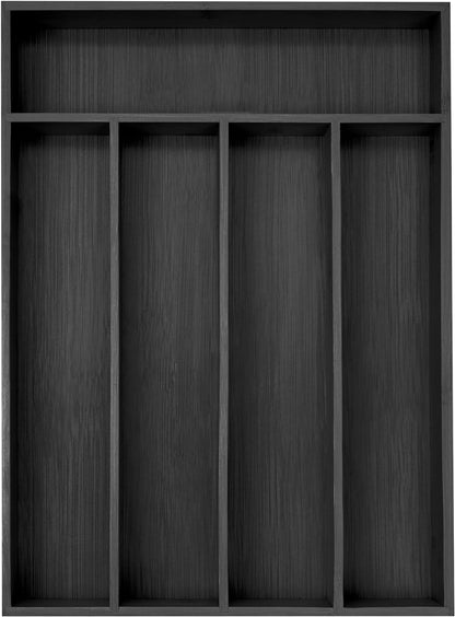 Bamboo Silverware Holder - Drawer Organizer with 5 Slots (Black)