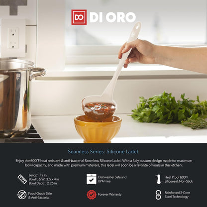 DI ORO Silicone Ladle – Soup Ladle for Cooking & Serving Heat-Resistant - Large Kitchen Soup Ladle Nonstick Cookware Safe - Soup Serving Spoon with Wide Bowl - Silicone Utensil Dishwasher Safe (Clay)