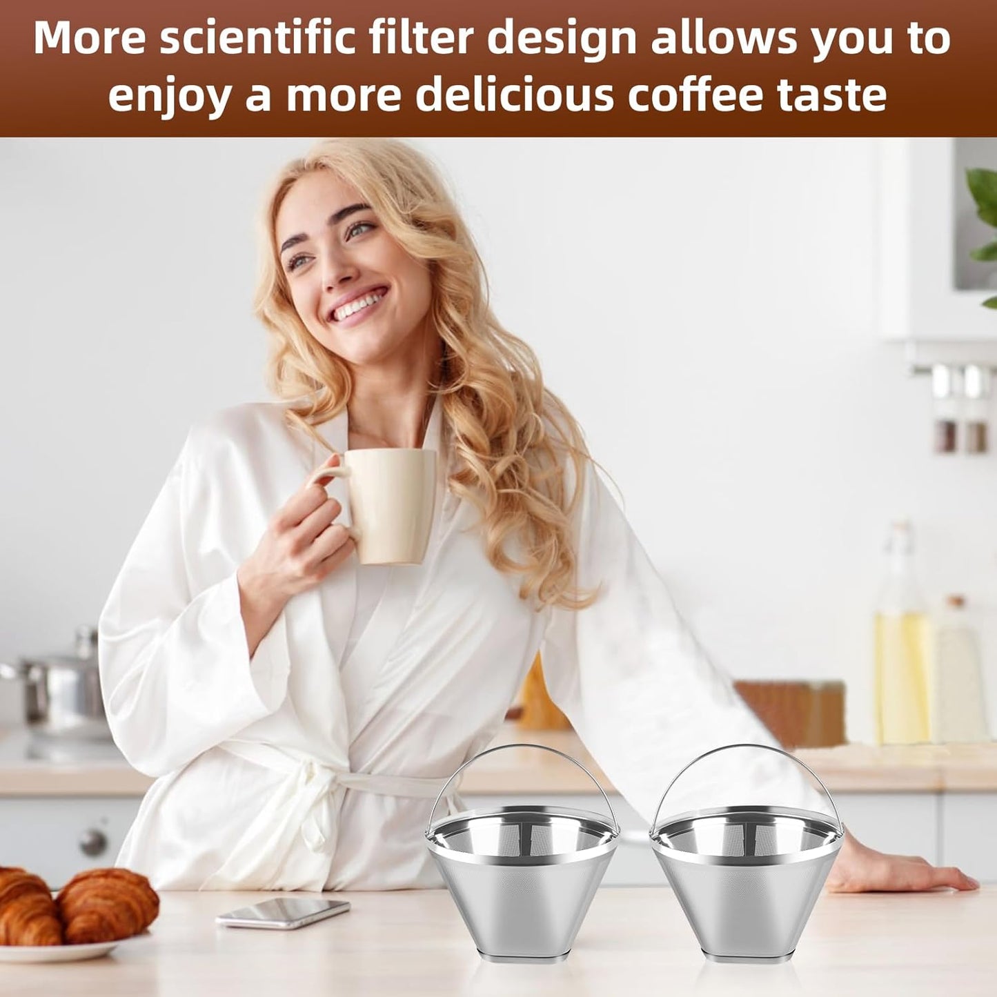 Reusable Cone Coffee Filters 4，304 Stainless Steel Permanent Coffee Filter，Permanent Filter for Ninja Coffee Maker, 2Pcs Permanent Cone Filter 4