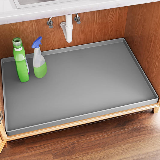 FLATO Waterproof Under Sink Mat 22" x 22" Shelf Liner for Kitchen and Bathroom, Cabinet Protector, Organizers and Storage, Flexible Silicone Drip Tray