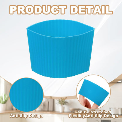 uxcell 6Pack Coffee Cup Sleeves, Reusable Silicone Heat Resistant Cup Protective Sleeve Nonslip Mug Protector Cover for Home Travel Coffee Mug Glasses Water Bottle Boots, Sky Blue