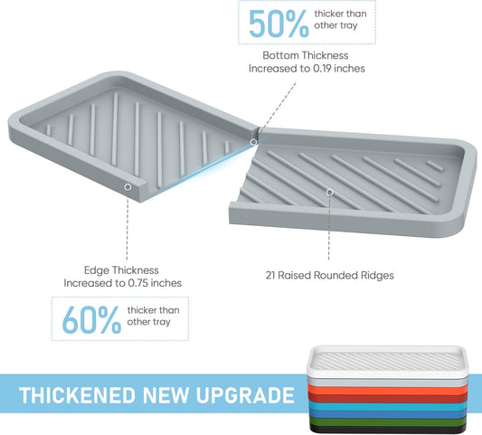 EG-SIPRO Kitchen Sink Organizer Tray,Sponge Holder for Kitchen Sink Bathroom Counter Tray Sponge Caddy Silicone Soap Holder for Soap dispenser, Bottle, Dishwashing Accessories(2-pack)