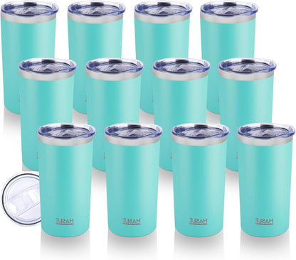 HASLE OUTFITTERS 12oz Skinny Tumbler Bulk, Slim Tumblers Set with Lid, Double Wall Stainless Steel Insulated Travel Coffee Mug, Durable Powder Coated Travel Water Cup(Mint Green, 12)