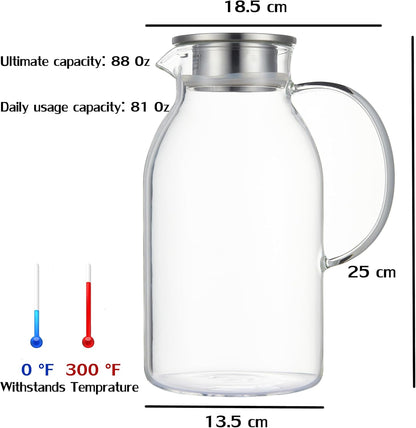 Karafu 81 Ounces/2.4 Liter Glass Pitcher with Lid, Heat-resistant Water Jug for Hot/Cold Water, Ice Tea and Juice Beverage