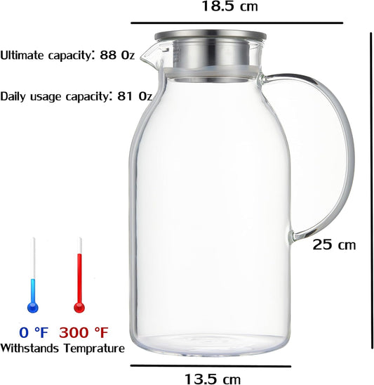 Karafu 81 Ounces/2.4 Liter Glass Pitcher with Lid, Heat-resistant Water Jug for Hot/Cold Water, Ice Tea and Juice Beverage
