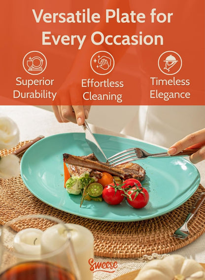 Sweese Porcelain Dinner Plates - 11 Inch Dinner Plates Set of 6 - Dishwasher, Microwave, Oven Safe - Azure Dreamscape Color