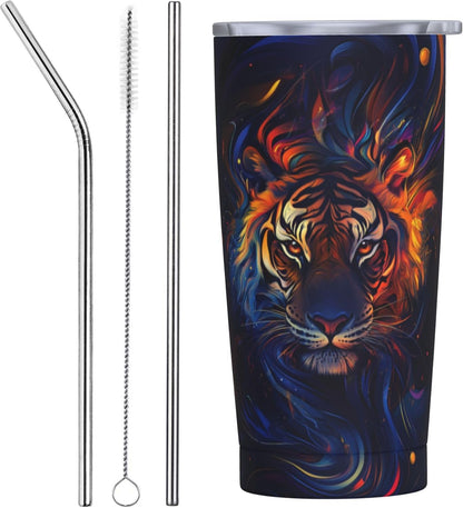 Tiger Tumbler with Lid and Straw 20oz Coffee Tumblers Leakproof Stainless Steel Travel Mug Vacuum Insulated Cup for Iced and Hot