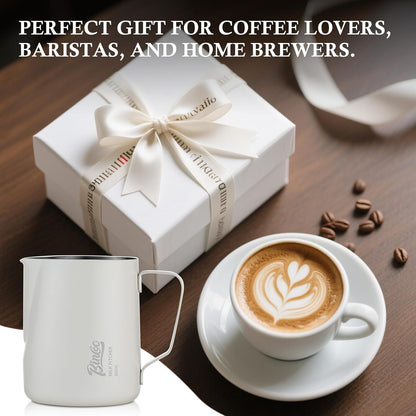Milk Frothing Pitcher - 600ml/20oz Milk Frother Cup Espresso Steaming Pitcher for Barista, Bincoo SUS304 Stainless Steel Espresso Steaming Pitchers for Latte Art/Cappuccino/Coffee/Milk (White-600ml)