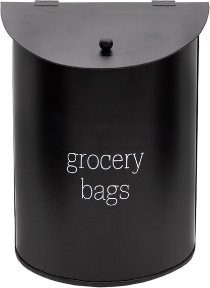 AuldHome Design Enamelware Grocery Bag Holder (Black); Wall-Mounted Modern Farmhouse Style Plastic Bag Dispenser for Kitchen or Laundry Room