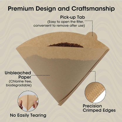 V60 Coffee Filters 02, ONIOU Unbleached Size 02 Cone Coffee Filters, 200 Count Natural Brown Pour Over Paper Filters for Hario V60 & Others 1–4 Cup Coffee Dripper