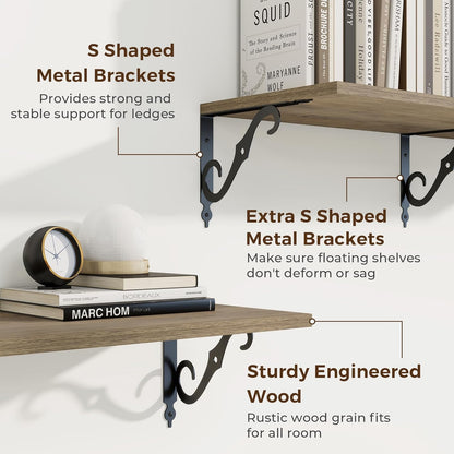 RICHFOCUS 12 Inch Deep Floating Shelves for Wall, 48" W x 12" D Wood Wall Shelves Set of 2, Wide Floating Shelves for Living Room, Bedroom, Kitchen, Bathroom and Decor Storage, Grey