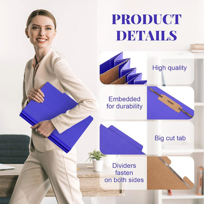48 Pcs Classification Folders Letter Size, Back to School Supply for Teacher, Student, 3 Dividers Pressboard File Folder Bulk with 2 Fasteners, 3.5 Inch Expanding File Organizer (Purple)