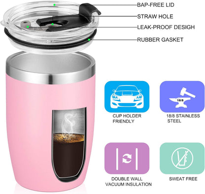 VEGOND Stainless Steel 12 oz Tumblers bulk Vacuum Insulated Double Wall Travel Tumbler with Lid and Straw Reusable Tumbler, Pink 6 pack