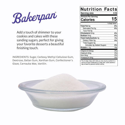 Bakerpan White Sanding Sugar for Baking & Cookie Decorating - 5 Ounce Edible White Sugar Sprinkles for Cookies, Cakes, Cocktails (Made In USA)