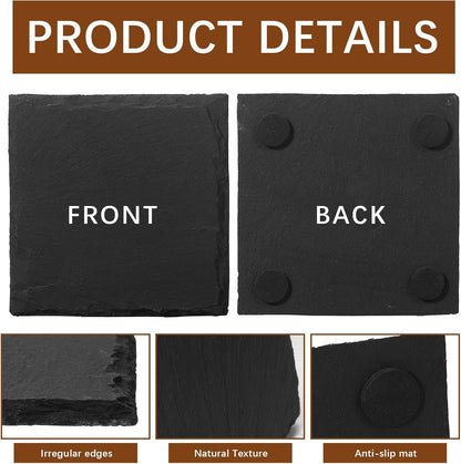 24 PCS Slate Coasters Black Square 4 Inch Bulk Rock, Blank Laser Engraving, Scratch Resistant Bottom, Home Office Kitchen Gift Wedding Bar Party (24 PCS Square Coasters)