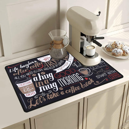 SHACOS Coffee Mat 2-Pack 12x19 inch Absorbent Non Slip Rubber Coffee Maker Mat for Countertop Bar Accessories Espresso Heat Resistant, Black Red