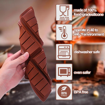 Mity Rain Chocolate Bar Mold Deep, Silicone Thick Mold for Stuffed Bars, Rectangle Knafeh Pistachio Break Apart Candy Molds With 100pcs Storage Bags