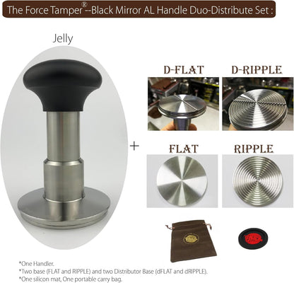 The Force Tamper Automatic Impact Coffee Tamper Adjustable Const Pressure and Autoleveling Duo-Distribute Set New (Jelly-Black Mirror AL, 58.35mm)