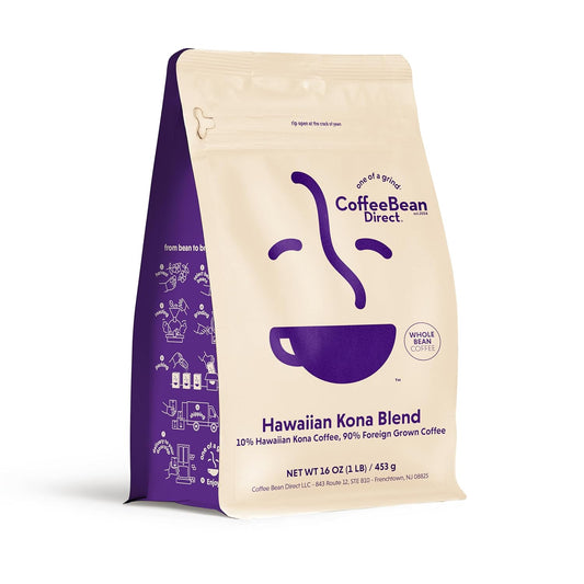 Coffee Bean Direct Hawaiian Kona Blend, Whole Bean Coffee, Light Roast, 1 Pound Bag (Pack of 1)