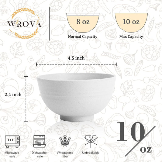 Handy Wheat Straw Bowls Set of 6,Unbreakable Ice-Cream Bowls Sets for Kids,10oz Small Dessert Bowls for Kitchen,Camping and RV.White Series