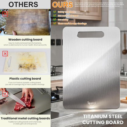 2 Pack Titanium Cutting Board - 100% Pure Titanium Cutting Boards For Kitche,Easy to clean, Double-sided food-grade Cutting Board For Cutting Meats, Fruits And Vegetables.(15 * 11)
