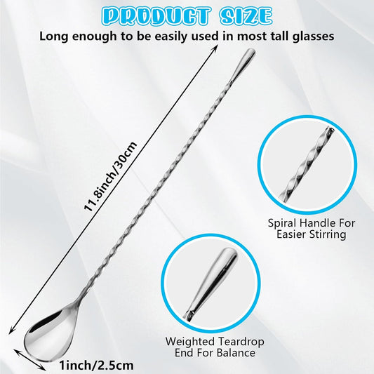 8 PCS 12 Inch Bar Spoon Stainless Steel Spiral Pattern Bar Long Spoon Drink Stirrers Cocktail Spoon, Mixing Spoons Stir Sticks for Coffee Bar Accessories