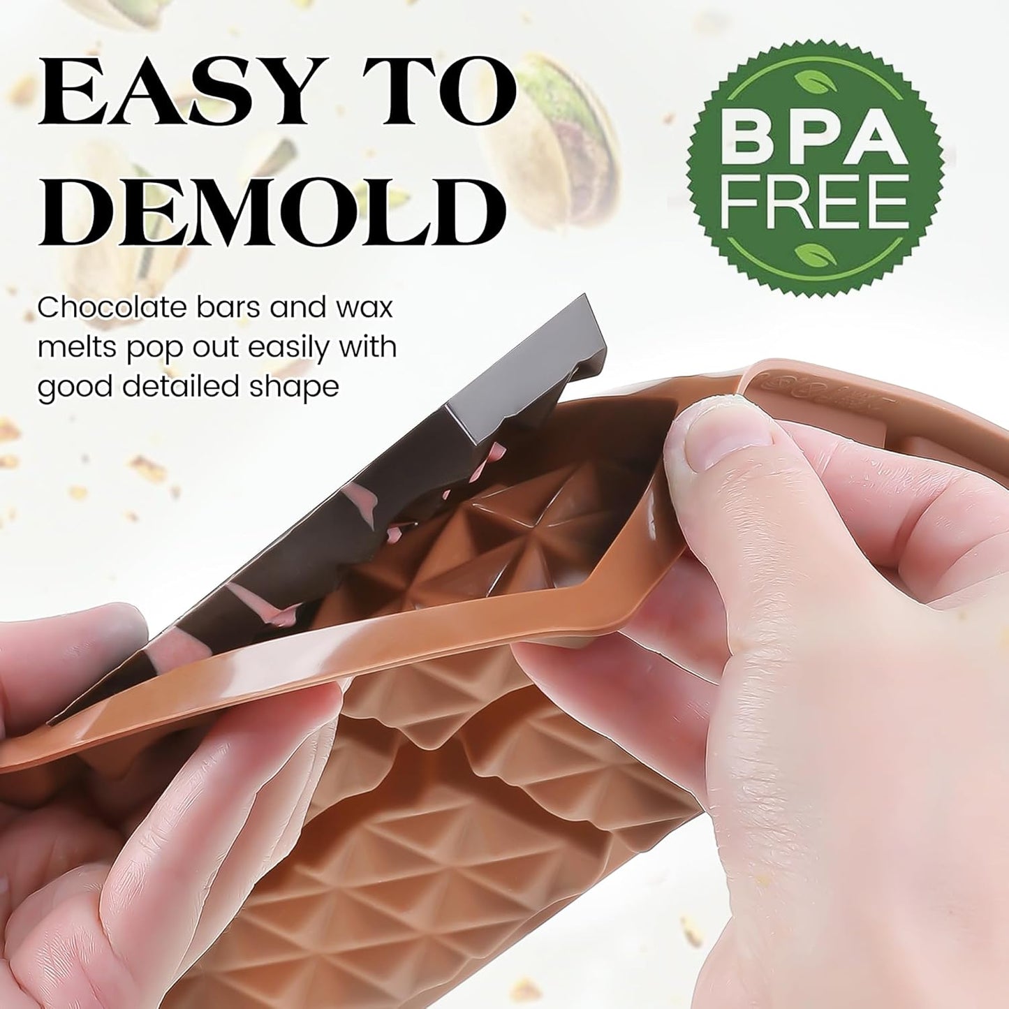 1 Pc Chocolate Bar Mold Deep Dubai Stuffed Silicone Molds for Filling Knafeh Pistachio Chocolate Bar and Wax Melts Rectangle Thick Candy Bar Molds Break Apart (Pyramid）