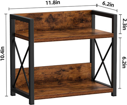 Giikin Countertop Shelf Organizer, 2 Tier Kitchen Spice Rack for Countertop, Wood Coffee Counter Shelf Organizer for Home (Brown, S)