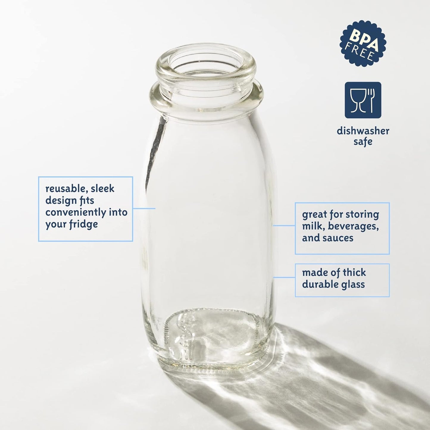 kitchentoolz 12 Oz Square Glass Milk Bottle with Lids- Perfect Milk Container for Refrigerator - 12 Ounce Glass Milk Bottle with Tamper Proof Lid and Pour Spout - Pack of 1