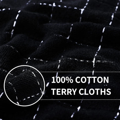 Homaxy 100% Cotton Terry Kitchen Towels(Black, 13 x 28 inches), Checkered Designed, Soft and Super Absorbent Dish Towels, 6 Pack