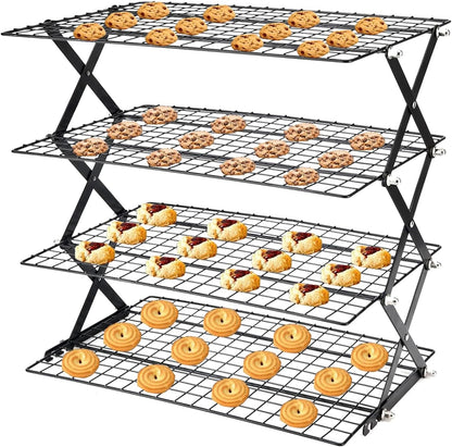 Cooling Racks for Cooking and Baking，2/3/4-Tier Upgraded Collapsible Cooling Rack，Adjustable 3 Setting Stackable Design，Nonstick Wire Rack for Baking，Roasting，Drying，Cookie，Cake，Muffins，Space Saving